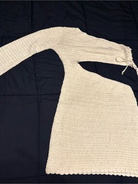 Beginning Boutique Cream Crochet Off-the-Shoulder Sweater